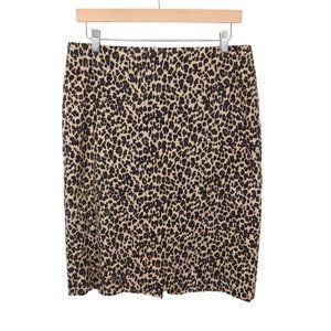 TALBOTS FACTORY Size 10 Cotton Blend Tan Black Leopard Print Velvet Pencil Skirt